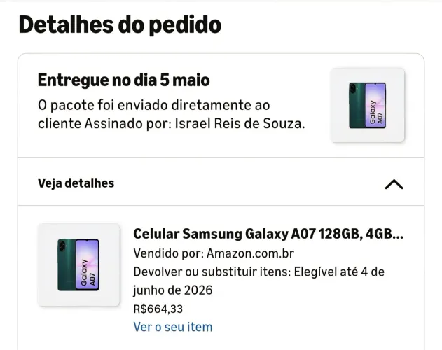 Celular Samsung Galax A07 128gb verde ( com.caixa ,capa )