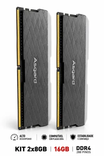 MEMÓRIA RAM ASGARD 16GB (2x8GB) DDR4 ALTO DESEMPENHO + DUAL CHANNEL