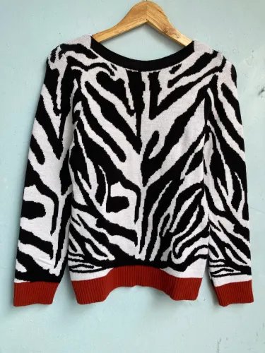Blusa de Lã Tricô Feminina Estampa Zebra, Tam P