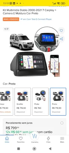 Kit multimídia Doblô 2000-2021 Carplay + câmera+ moldura cor preto 