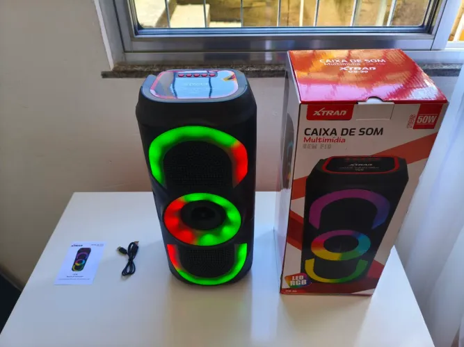 Caixa de Som Bluetooth Portátil RGB Potente TWS USB Estéreo 50W para Praia Festa e Viagem