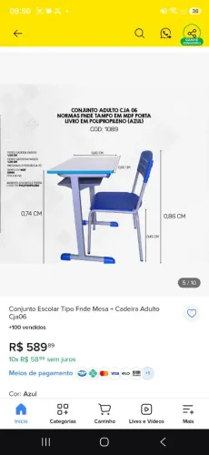 Mesa escolar com cadeira, na cor azul bem conservada $ 350 reais não faço entrega