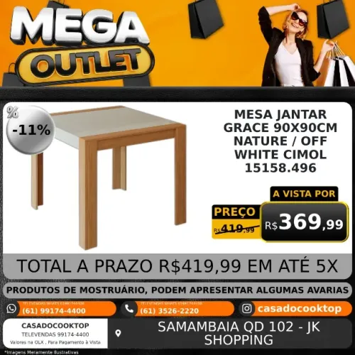 MESA JANTAR GRACE 90X90CM NATURE/OFF WHITE CIMOL 15158.496