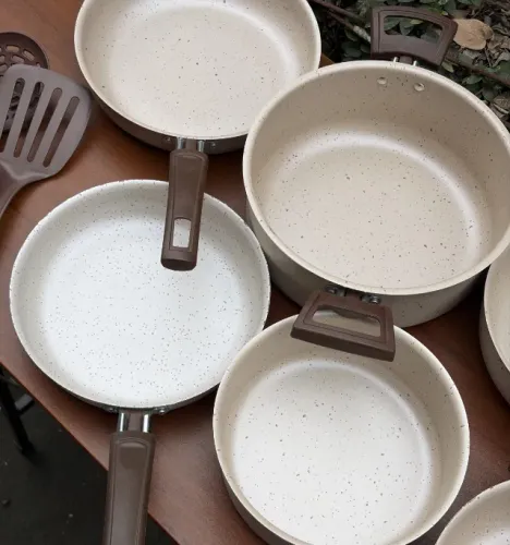 Jogo de Panelas 10 Peças Antiaderente Coffee Cappuccino c/ Tampas de Vidro