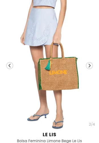 Bolsa Le Lis Blanc 'Limone' em ráfia, com forro, nova. 
