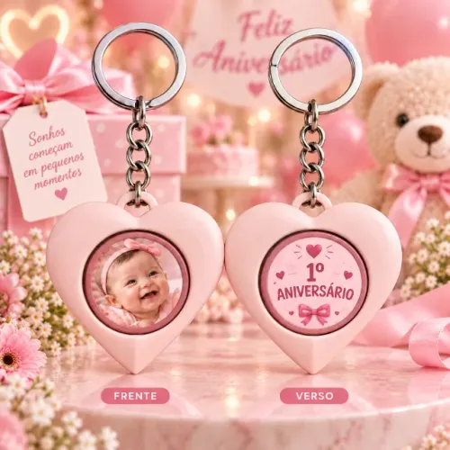 Chaveiro Coração Giratório Personalizado Foto Lembrancinha Aniversário