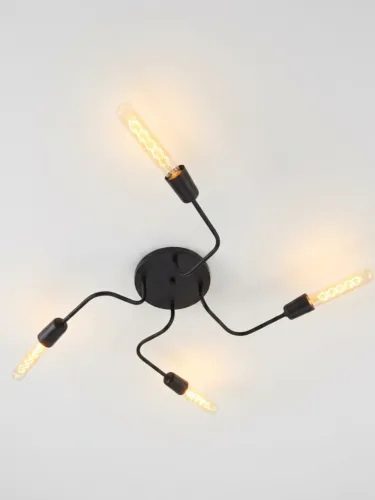 Lustre Plafon Sputnik Aranha 4 Lâmpadas Filamento Preto Alumínio Teto