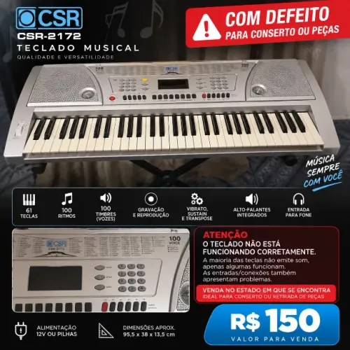 TECLADO MUSICAL CSR 2172 - COM DEFEITO **
