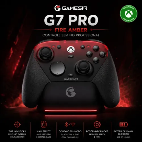 Controle GAMESIR G7 PRO PRETO | SEM FIO + TMR + HE + 1000hz + MECÂNICO, NOVO LACRADO