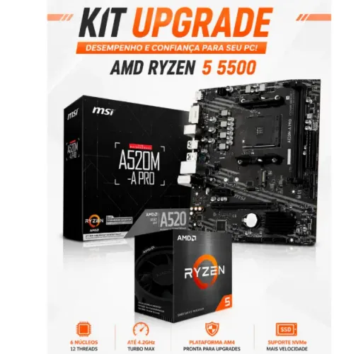 Kit Upgrade am4: Placa Mãe MSI A520M-A PRO, Ryzen 5500
