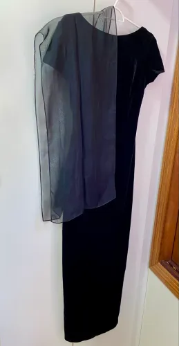 Vestido Longo de Veludo Molhado - Preto TAM P