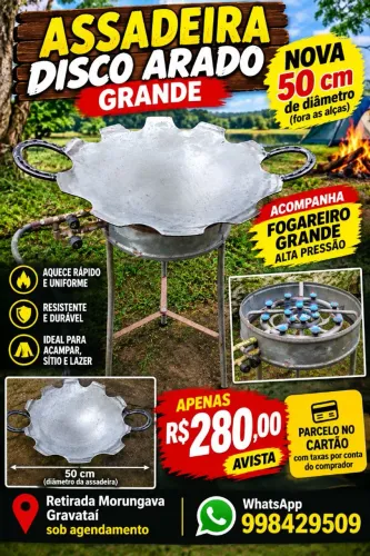 Disco arado grande novo e fogareiro kit