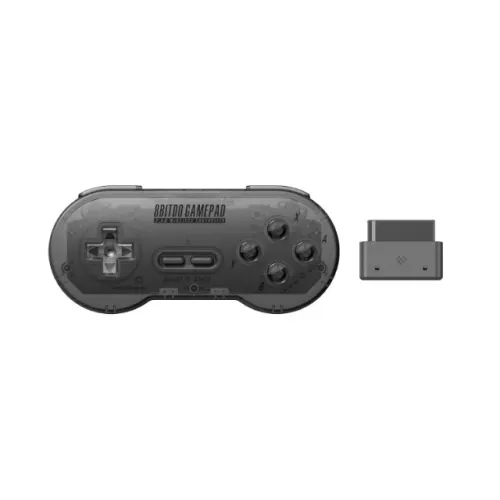 Controle 8BitDo SN30 sem fio 2.4G para SNES/SFC original - Preto translúcido - Novo