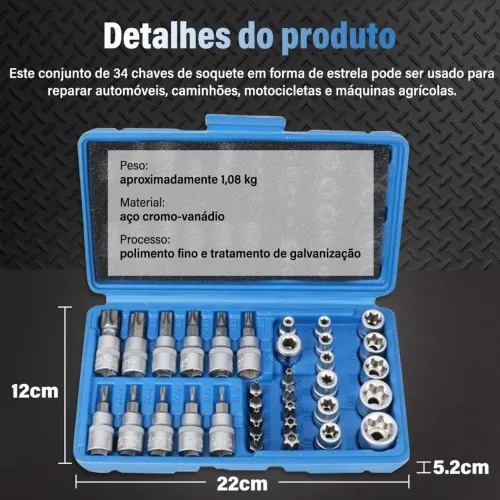 Jogo soquete torx 34 pcs