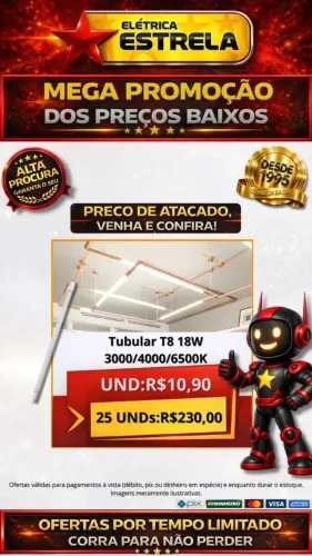 Lâmpada Tubular T8 18W 3000K/4000K/6500K - Promoção com Preço de Atacado