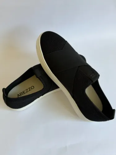 Tênis Arezzo Slip On Preto Tecido Elástico Tam 36