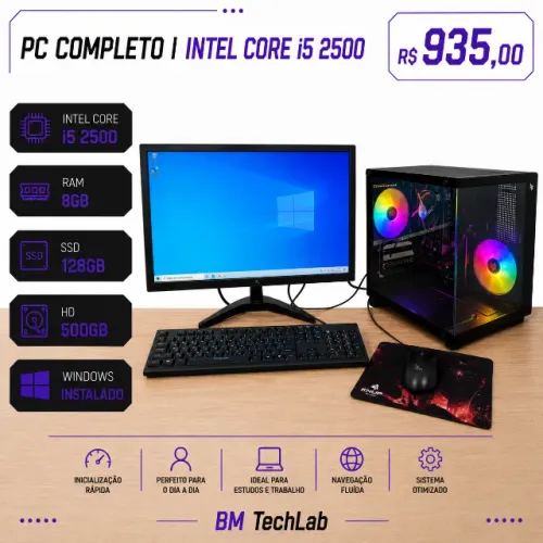 PC Completo | Intel Core i5-2500 | 8GB RAM | SSD 128GB + HD 500GB | Monitor 23"