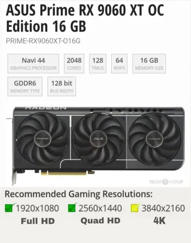 Placa de Video Asus RX 9060 XT Prime OC/16GB