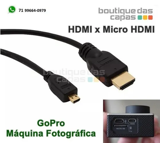 Cabo Micro Hdmi X Hdmi 1,5 Metros Câmeras Digitais , câmera de ação gopro