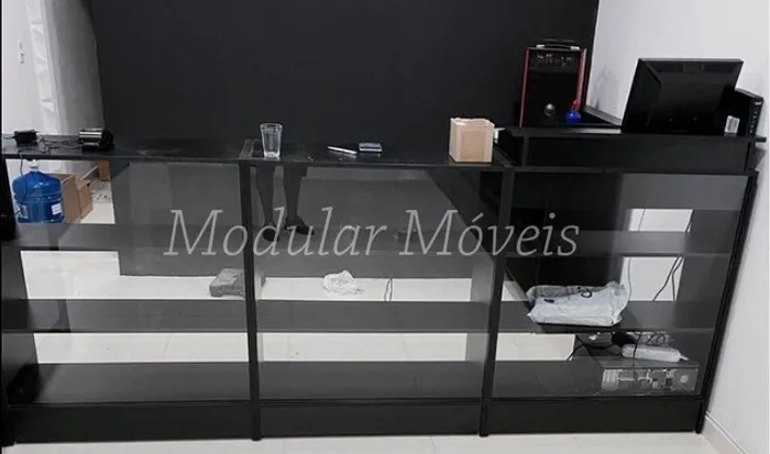 Balcão Caixa Vitrine + 02 balcões Vitrine Preto MDF