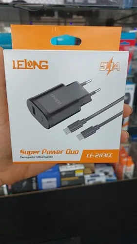 Carregador Type C/ Type C Lelong Super Power Duo LE-283CC R$ 29,00