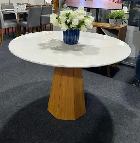 CONJUNTO MESA REDONDA ISIS 120CM COM 4 CADEIRAS MADEIRA MACIÇA (NOVA DIRETO DA FÁBRICA)