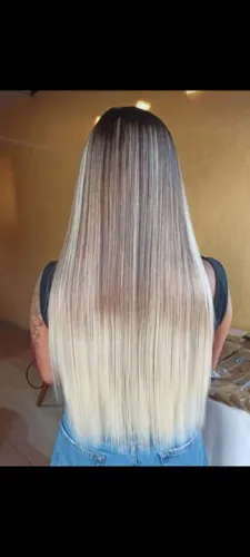 Aplique tic tac ombre hair platinado com mechas 65 centímetros