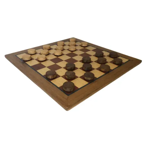 Tabuleiro de Damas Marchetado 32x32 cm com Peças de Madeira - Elegância Artesanal