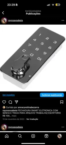 FECHADURA SMART ELETRONICA COM SENHA E TRAVA PARA ARQUIVO TRABALHO/ ESCRITORIO R$ 100