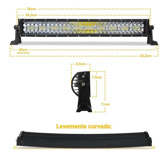 Barra de Led 12v Dupla e Curva 55cm 7D