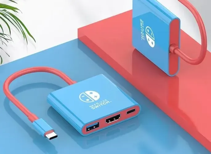 Adaptador Hub 3 em 1 Tipo-C, Docking TV Station para Nintendo Switch, PC, Mac, Smartphone