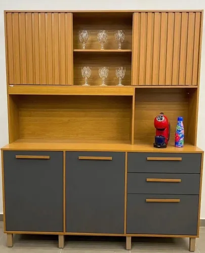 Armário Cozinha Diamante Cinamomo/Off 5 Portas 2 Gavetas Larg. 1.63m- Entrega Rápida