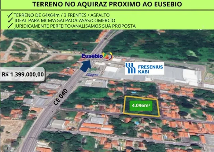 Terreno em Aquiraz com três frentes - 4096m