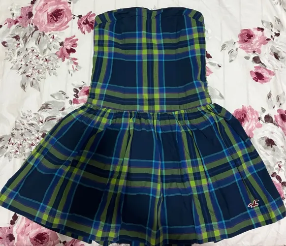 Vestido xadrez azul e verde - Hollister