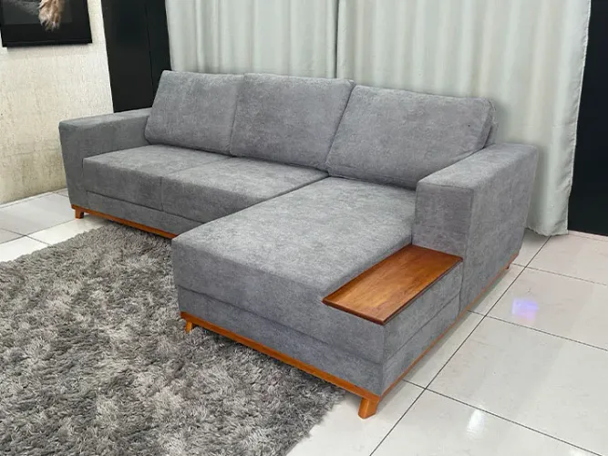 Sofá 3 Lugares com Chaise Cinza Bouclé Sophie Plus a755