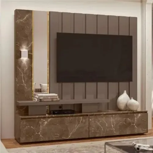 Estante Home Theater Com Espelho E Led 2 Gavetas Zeus Imperial/Sépia - Madetec