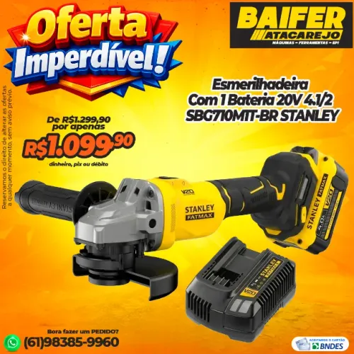 Esmerilhadeira Com 1 Bateria 20V 4.1/2 Pol SBG710MIT-BR Stanley