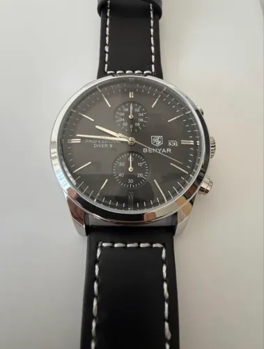 Relógio benyar 5187 masculino pulseira couro preta