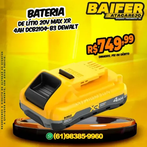 Bateria de Lítio 20V Max XR 4Ah DCB2104-B3 Dewalt