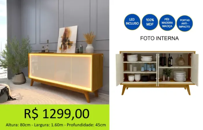 Aparador buffet com luz de led - a pronta entrega