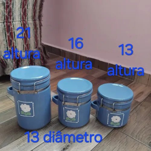 3 potes cerâmica para armazenar alimentos