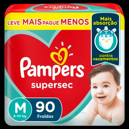 Pampers Fralda Supersec | Absorção Rápida | Hipoalergênica | M | 90 Unidades.