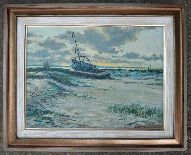 Pintura Original Óleo sobre Tela de James Welton- Paisagem Costeira (Marinha)