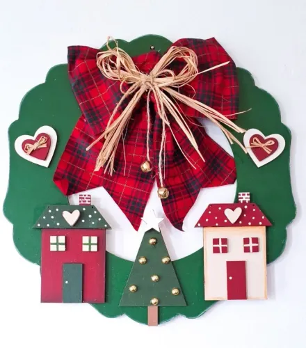 guirlanda enfeite de porta coroa de natal mdf pintado a mão
