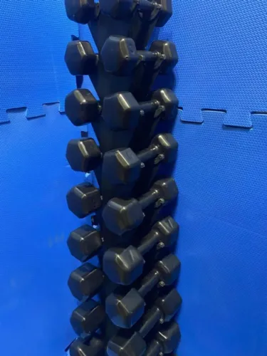 Jogo de halteres sextavado revestido de 1kg a 10kg com suporte