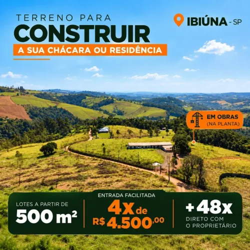 Lotes de 500m² em Ibiúna entrada facilitada