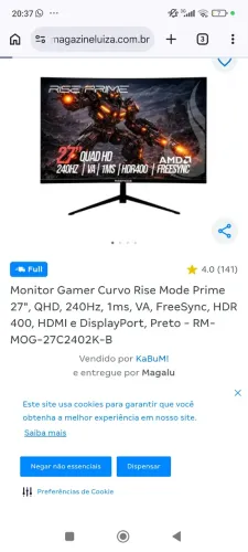 Monitor gamer 2k 240hz 27polegadas curvo