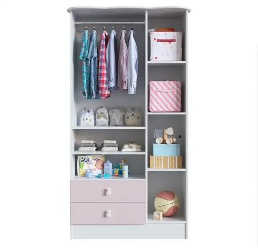 Guarda Roupa de Bebê 3 Portas 2 Gavetas Baby Móveis Percasa Branco/Rosa
