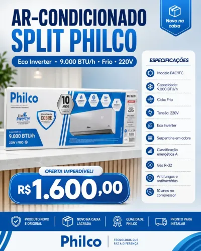 Vendo Split Philco 9.000 BTUS. Nova, na caixa. Apenas $1.600