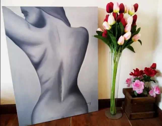 Quadro mulher de costas pintura a óleo